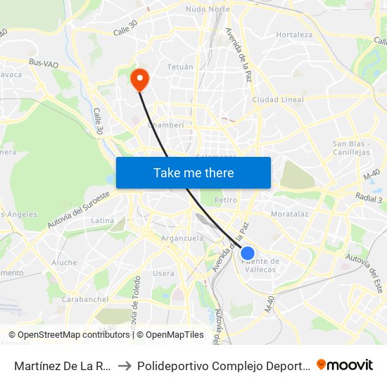 Martínez De La Riva - Sierra Carbonera to Polideportivo Complejo Deportivo Nuestra Señora De La Almudena map