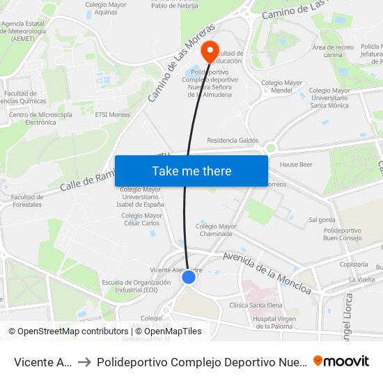 Vicente Aleixandre to Polideportivo Complejo Deportivo Nuestra Señora De La Almudena map
