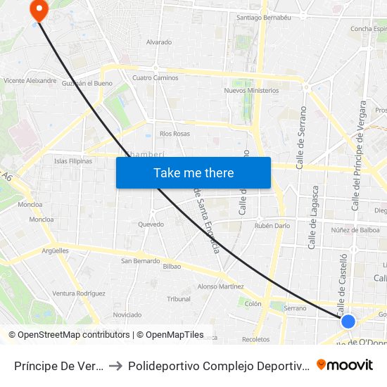 Príncipe De Vergara - Jorge Juan to Polideportivo Complejo Deportivo Nuestra Señora De La Almudena map