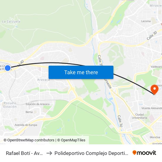 Rafael Botí - Avenida Navacerrada to Polideportivo Complejo Deportivo Nuestra Señora De La Almudena map