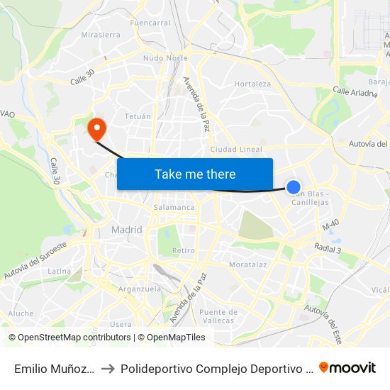 Emilio Muñoz - Miguel Yuste to Polideportivo Complejo Deportivo Nuestra Señora De La Almudena map