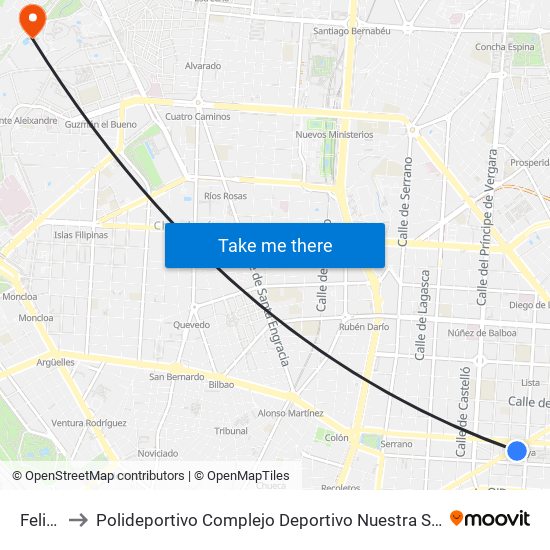 Felipe II to Polideportivo Complejo Deportivo Nuestra Señora De La Almudena map