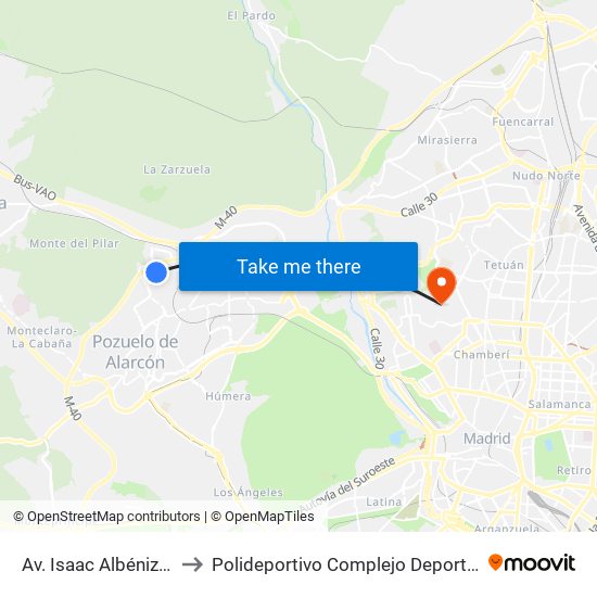 Av. Isaac Albéniz - P.º Joaquín Rodrigo to Polideportivo Complejo Deportivo Nuestra Señora De La Almudena map