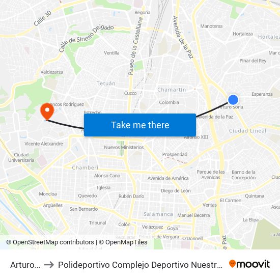 Arturo Soria to Polideportivo Complejo Deportivo Nuestra Señora De La Almudena map