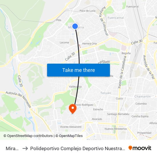 Mirasierra to Polideportivo Complejo Deportivo Nuestra Señora De La Almudena map