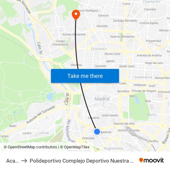 Acacias to Polideportivo Complejo Deportivo Nuestra Señora De La Almudena map