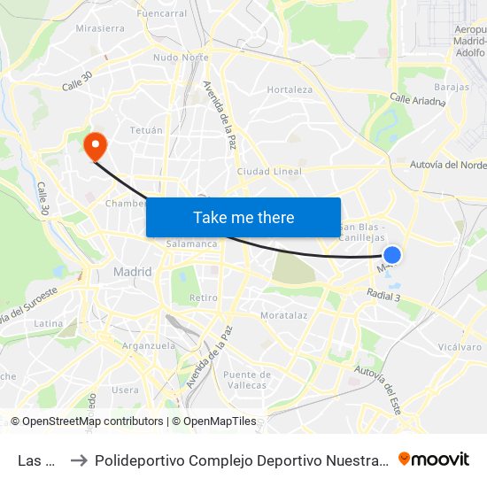 Las Rosas to Polideportivo Complejo Deportivo Nuestra Señora De La Almudena map