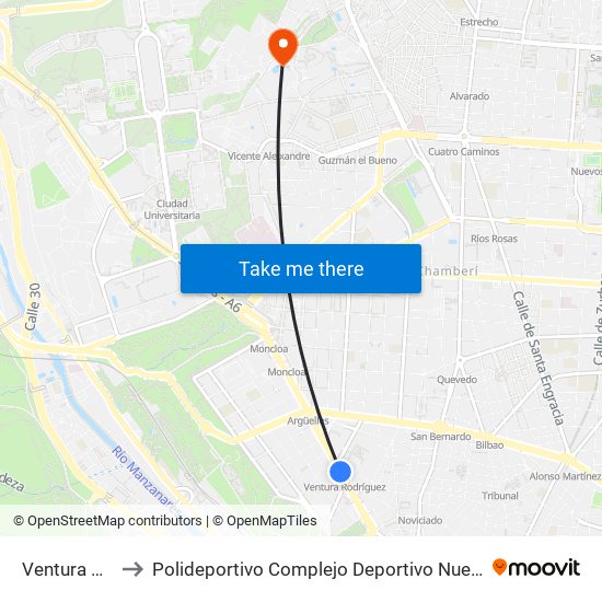 Ventura Rodríguez to Polideportivo Complejo Deportivo Nuestra Señora De La Almudena map