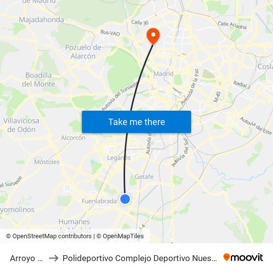 Arroyo Culebro to Polideportivo Complejo Deportivo Nuestra Señora De La Almudena map
