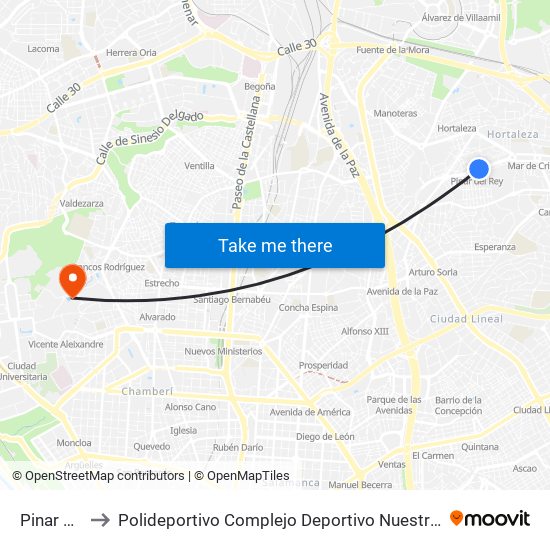 Pinar Del Rey to Polideportivo Complejo Deportivo Nuestra Señora De La Almudena map
