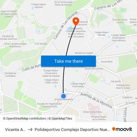 Vicente Aleixandre to Polideportivo Complejo Deportivo Nuestra Señora De La Almudena map