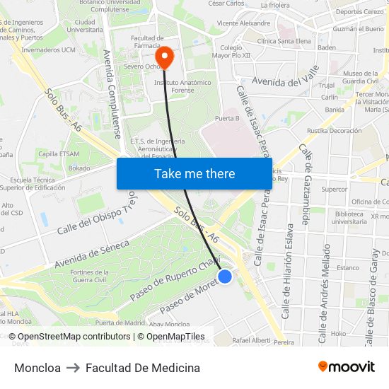 Moncloa to Facultad De Medicina map