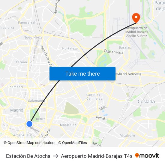 Estación De Atocha to Aeropuerto Madrid-Barajas T4s map