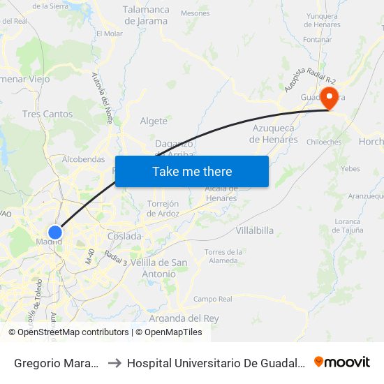 Gregorio Marañón to Hospital Universitario De Guadalajara map