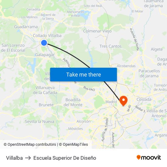 Villalba to Escuela Superior De Diseño map