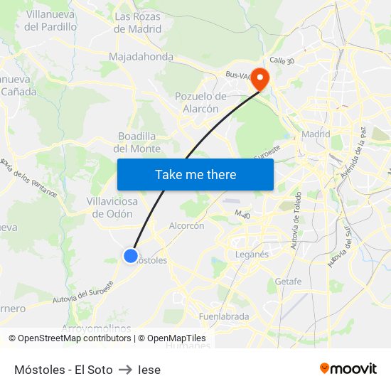 Móstoles - El Soto to Iese map