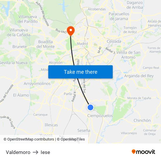 Valdemoro to Iese map