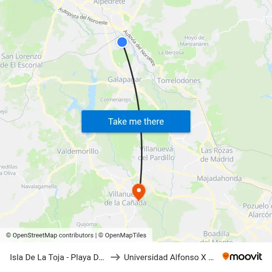 Isla De La Toja - Playa De Louro to Universidad Alfonso X El Sabio map