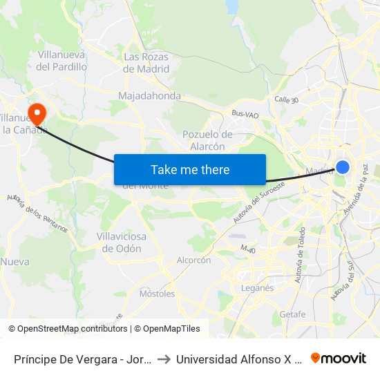 Príncipe De Vergara - Jorge Juan to Universidad Alfonso X El Sabio map