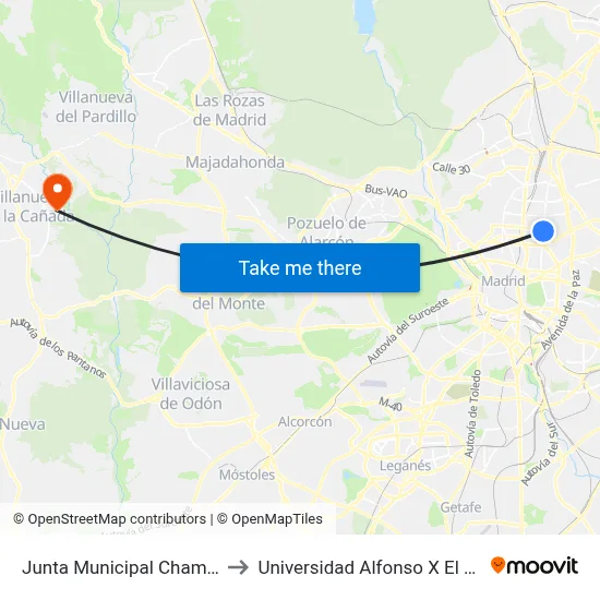 Junta Municipal Chamartín to Universidad Alfonso X El Sabio map