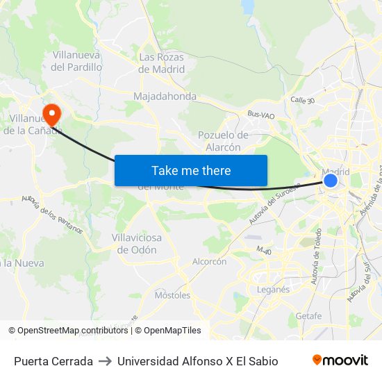 Puerta Cerrada to Universidad Alfonso X El Sabio map