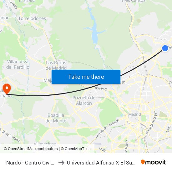 Nardo - Centro Cívico to Universidad Alfonso X El Sabio map