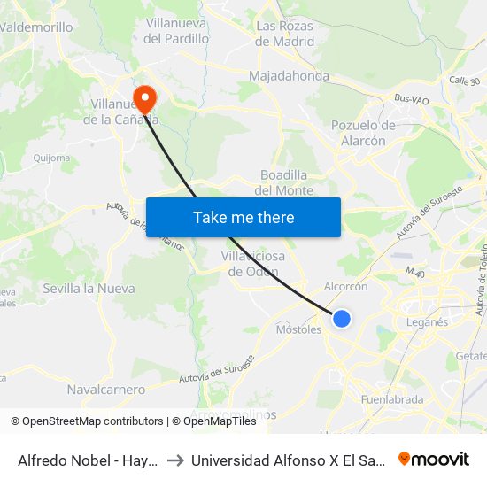 Alfredo Nobel - Hayas to Universidad Alfonso X El Sabio map