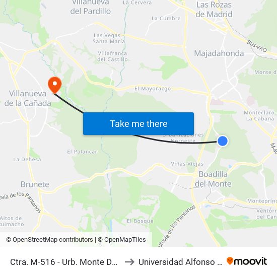 Ctra. M-516 - Urb. Monte De Las Encinas to Universidad Alfonso X El Sabio map