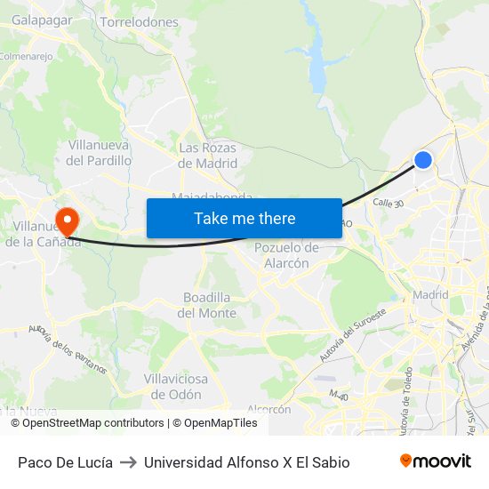 Paco De Lucía to Universidad Alfonso X El Sabio map