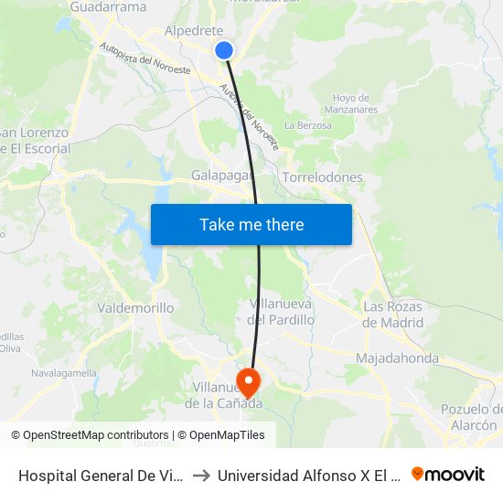 Hospital General De Villalba to Universidad Alfonso X El Sabio map