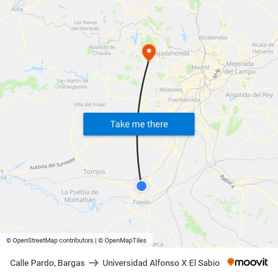 Calle Pardo, Bargas to Universidad Alfonso X El Sabio map