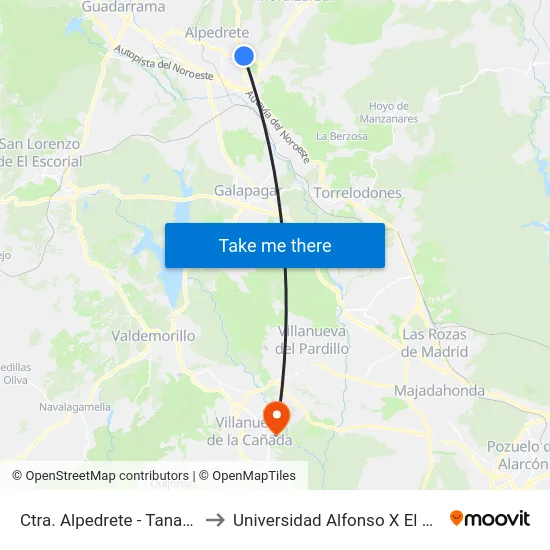 Ctra. Alpedrete - Tanatorio to Universidad Alfonso X El Sabio map