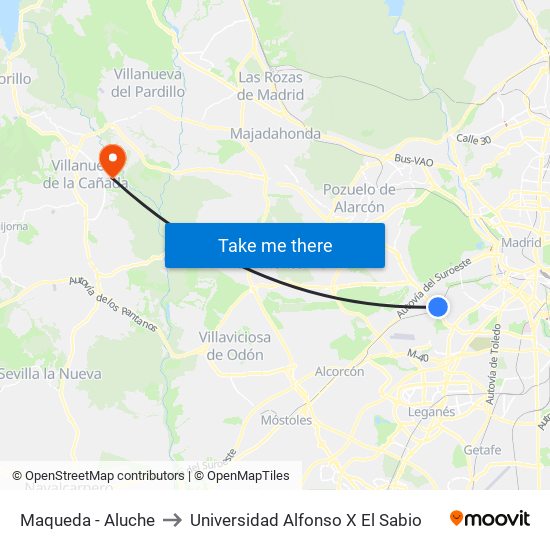 Maqueda - Aluche to Universidad Alfonso X El Sabio map