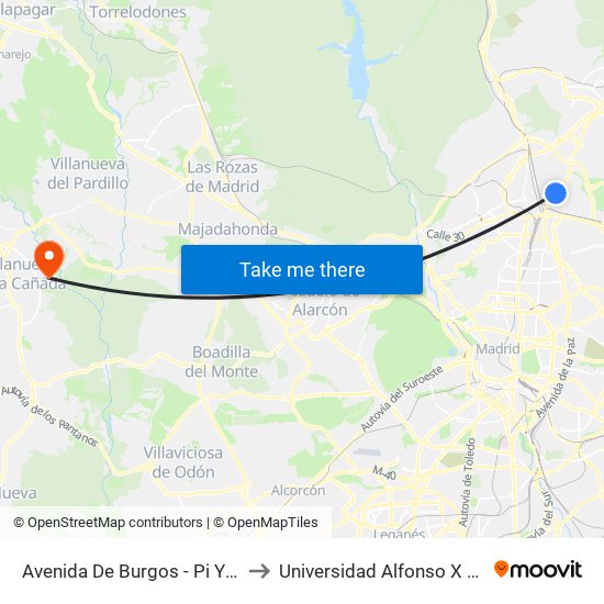 Avenida De Burgos - Pi Y Margall to Universidad Alfonso X El Sabio map