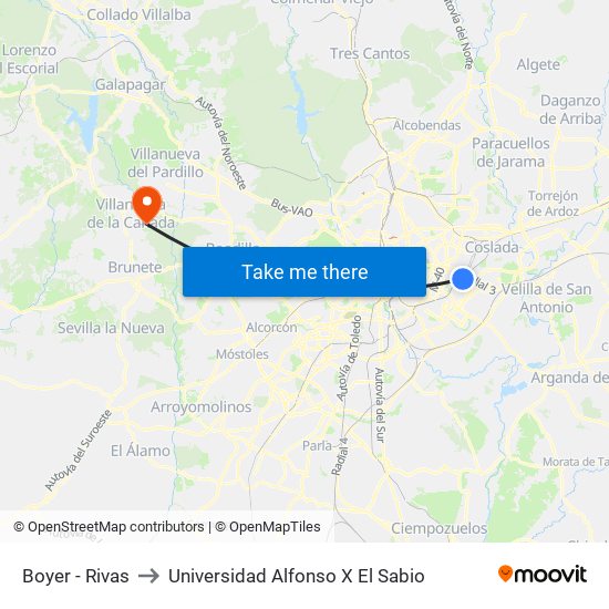Boyer - Rivas to Universidad Alfonso X El Sabio map