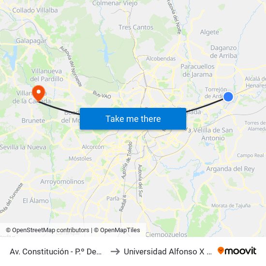 Av. Constitución - P.º Democracia to Universidad Alfonso X El Sabio map