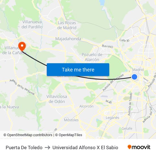 Puerta De Toledo to Universidad Alfonso X El Sabio map