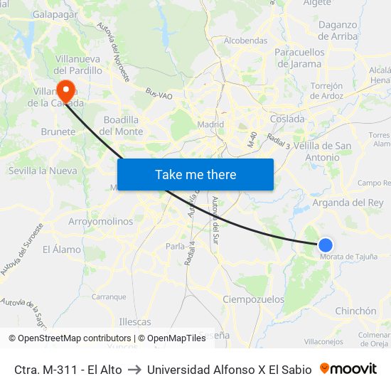 Ctra. M-311 - El Alto to Universidad Alfonso X El Sabio map