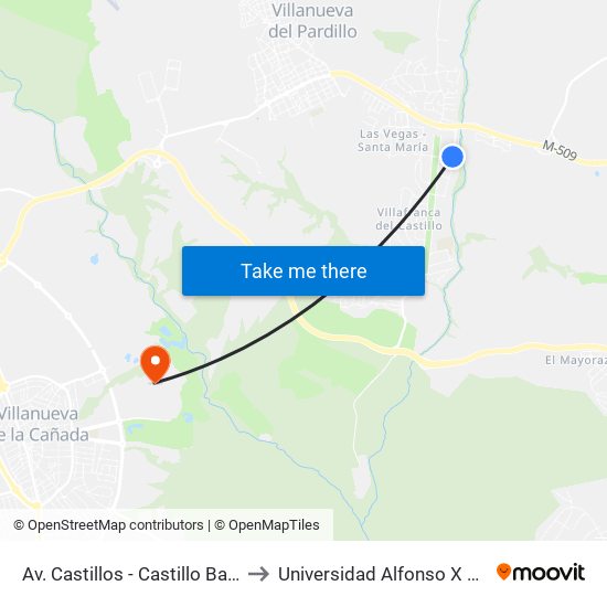 Av. Castillos - Castillo Barcience to Universidad Alfonso X El Sabio map