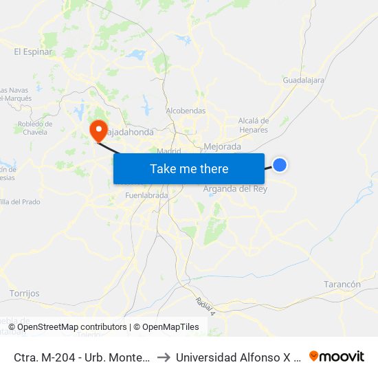 Ctra. M-204 - Urb. Monteacevedo to Universidad Alfonso X El Sabio map