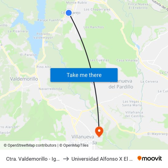 Ctra. Valdemorillo - Iglesia to Universidad Alfonso X El Sabio map