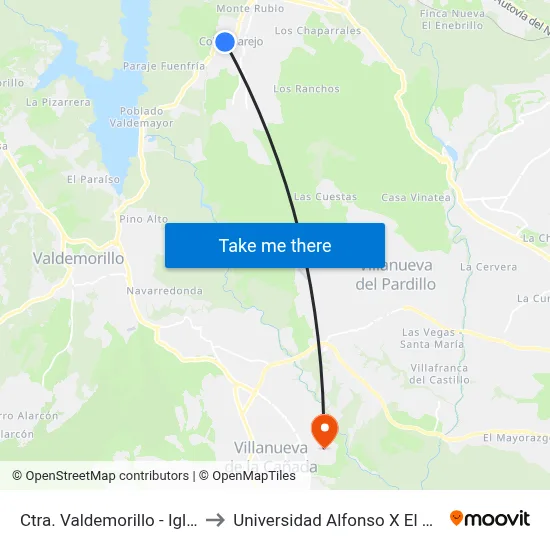 Ctra. Valdemorillo - Iglesia to Universidad Alfonso X El Sabio map
