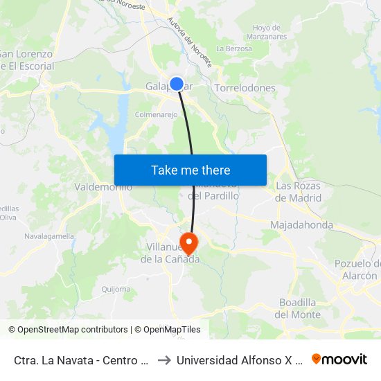 Ctra. La Navata - Centro De Salud to Universidad Alfonso X El Sabio map
