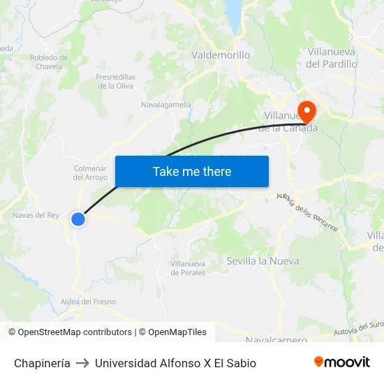 Chapinería to Universidad Alfonso X El Sabio map