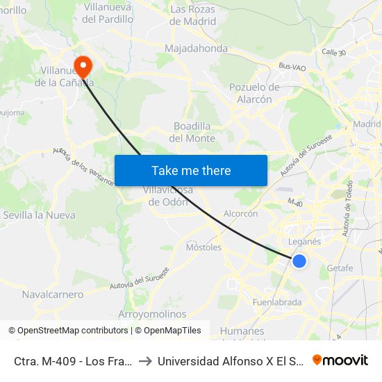 Ctra. M-409 - Los Frailes to Universidad Alfonso X El Sabio map