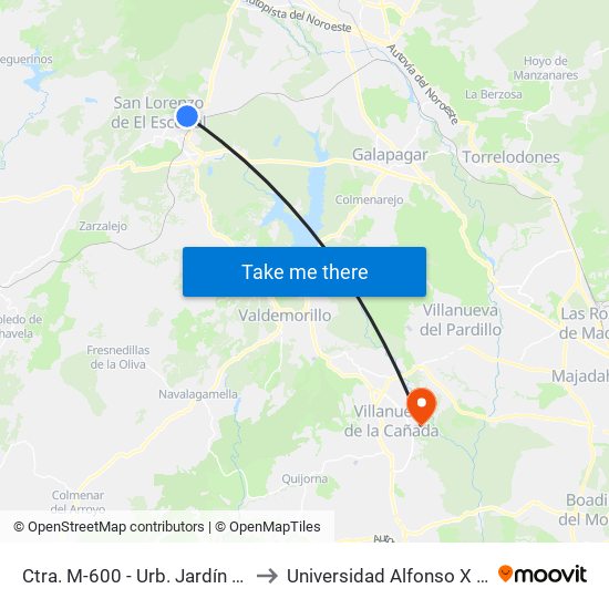 Ctra. M-600 - Urb. Jardín De Reyes to Universidad Alfonso X El Sabio map