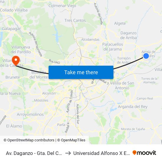Av. Daganzo - Gta. Del Chorrillo to Universidad Alfonso X El Sabio map
