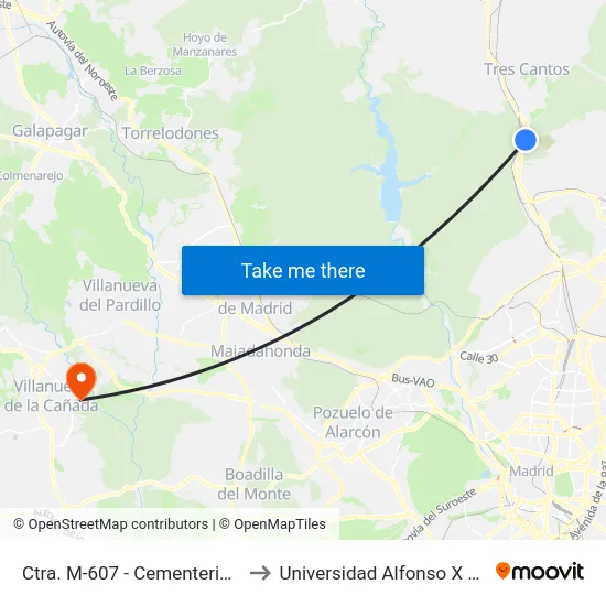 Ctra. M-607 - Cementerio La Paz to Universidad Alfonso X El Sabio map