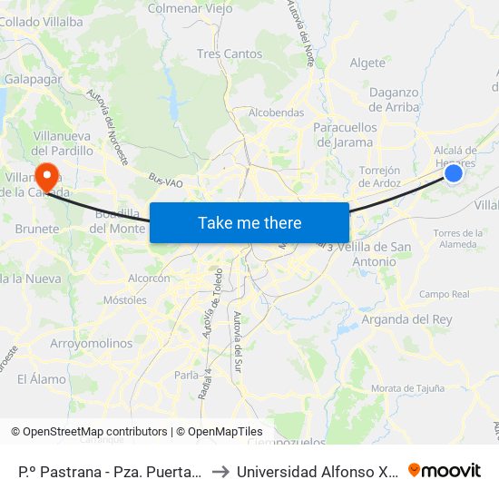 P.º Pastrana - Pza. Puerta Del Vado to Universidad Alfonso X El Sabio map