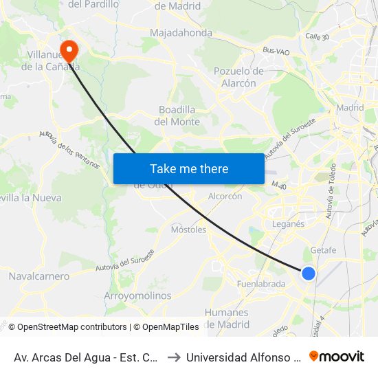 Av. Arcas Del Agua - Est. Conservatorio to Universidad Alfonso X El Sabio map